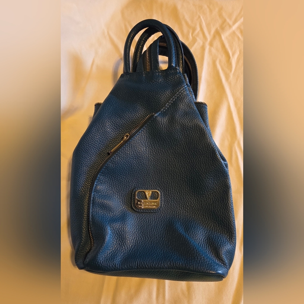 Valentino Navy Leather Backpack